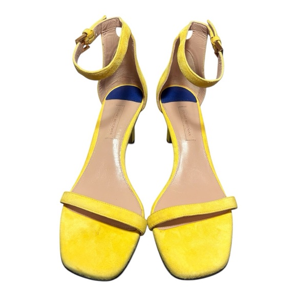 STUART WEITZMAN Square Nudist Yellow Suede Sandals - Picture 2 of 11